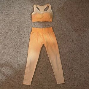 Halara Support Racerback Sports Bra and High Rise Leggings Set Size L Orange